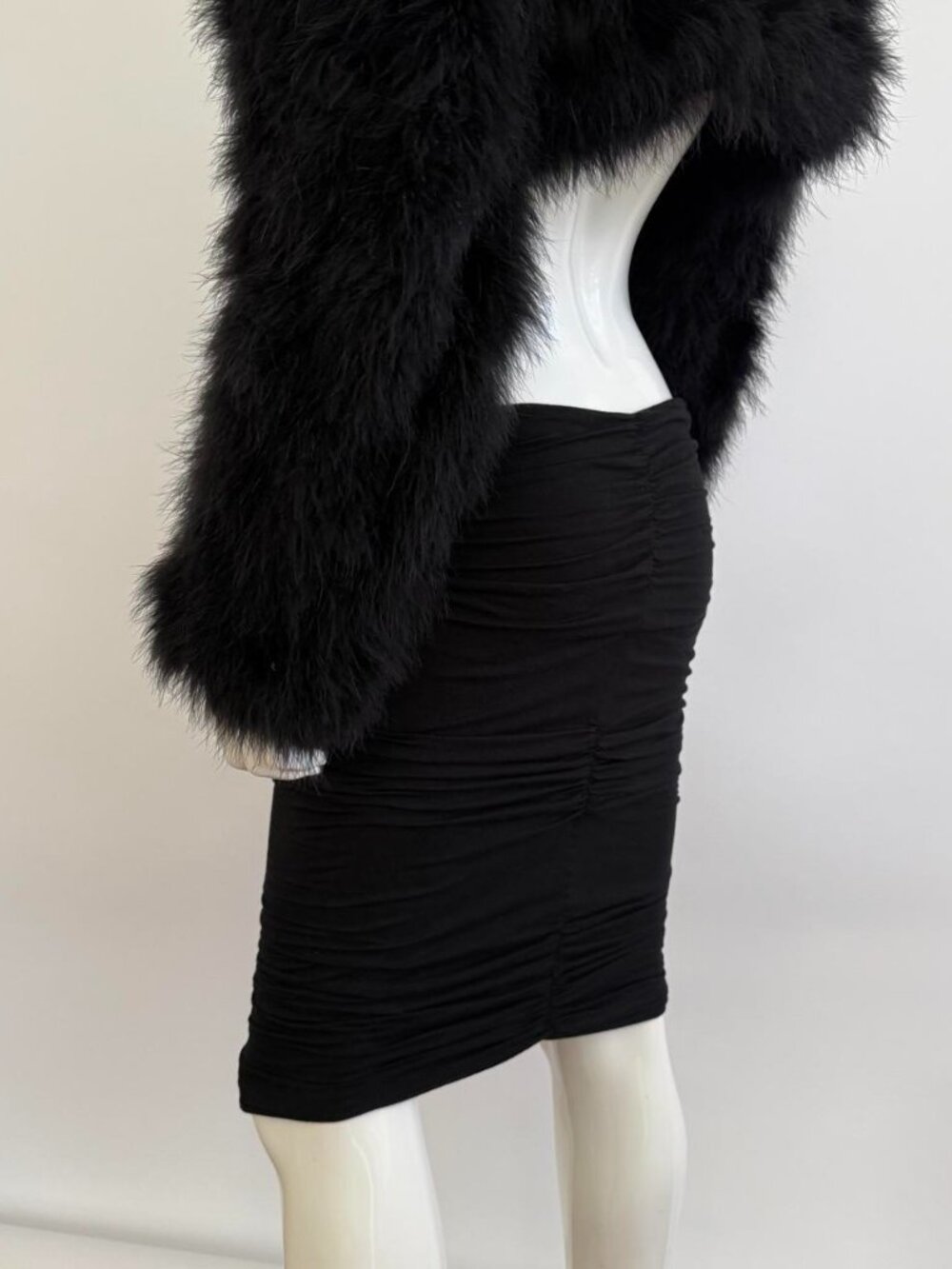 Versace Vintage 90s Black Ruched Bodycon Skirt